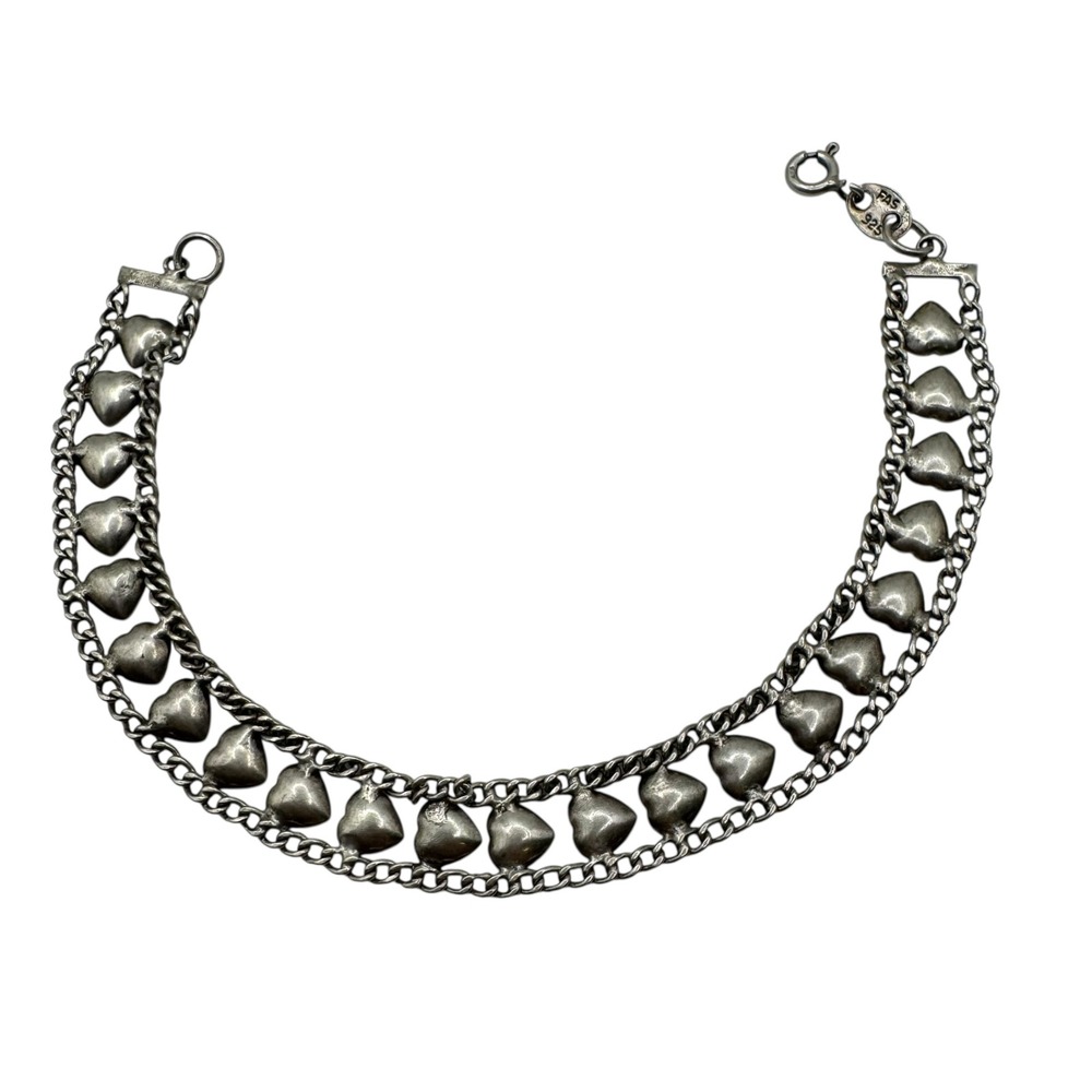 Sterling Silver Heart‎ Charm Chain Bracelet 925 PAS Heartbeat Link Bracelet D14Q
